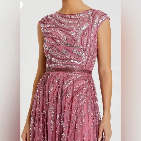 NWT | Mac Duggal 5445 Plum Pink Cap Sleeve Embellished Evening Gown Size 12 - Picture 4 of 14